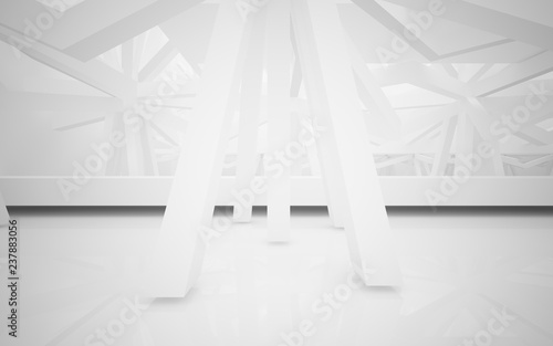 Abstract white interior of the future, with neon lighting. 3D illustration and rendering