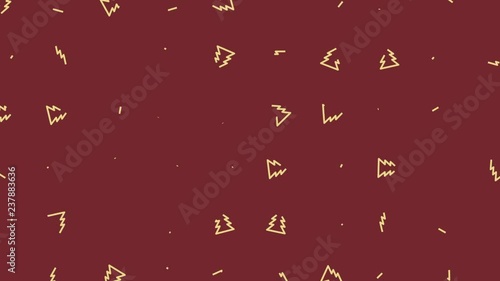 Motion graphic red background with Gold Christmas Tree Pattern. Flat style design.