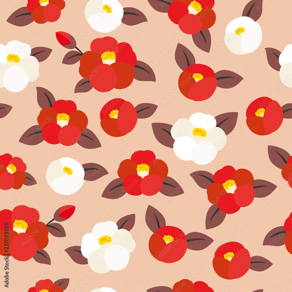 Seamless pattern of camellia flowers