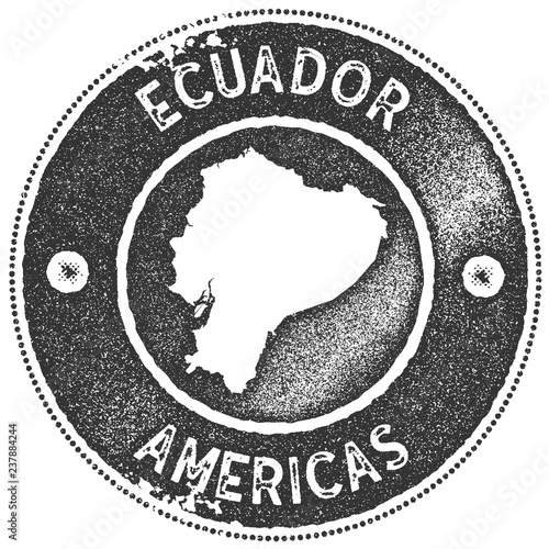 Ecuador map vintage stamp. Retro style handmade label, badge or element for travel souvenirs. Dark grey rubber stamp with country map silhouette. Vector illustration.