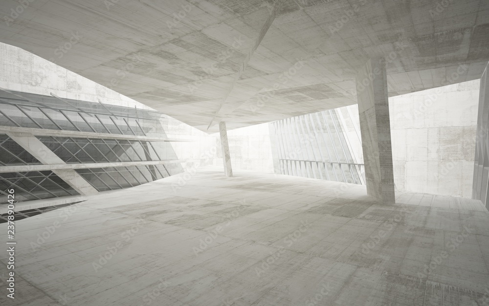 Abstract interior of glass and concrete. Architectural background. 3D illustration and rendering Abstract interior of glass and concrete. Architectural background. 3D illustration and rendering