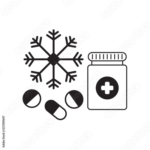Diseases and medicines in winter vector design illustration