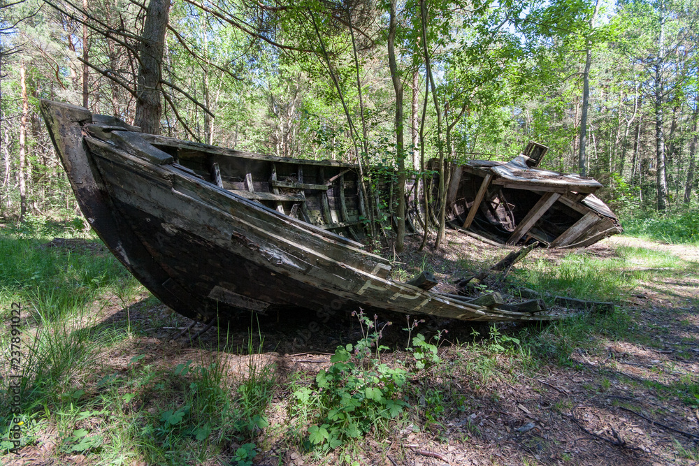 old abandoned wooden boats in the forest old abandoned wooden boats in the forest