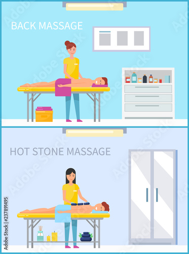 Back and Hot Stone Method Massage Set Vector
