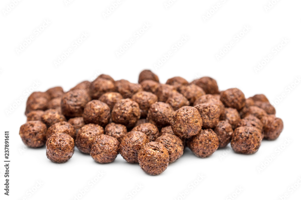 Heap of chocolate cereal corn balls on white. Heap of chocolate cereal corn balls on white.