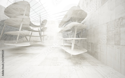 Empty dark abstract glass and concrete smooth interior. Architectural background. 3D illustration and rendering