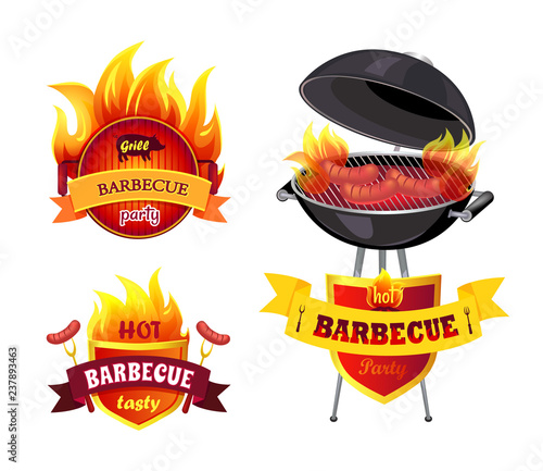 Grill BBQ Barbecue Party Set Vector Illustration