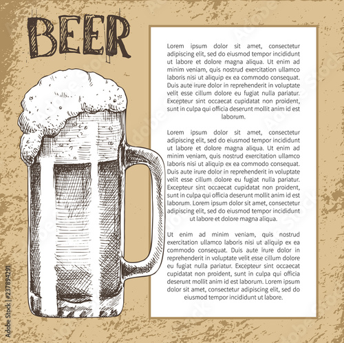 Big Beer Sketch Mug with Foam on Old Backdrop