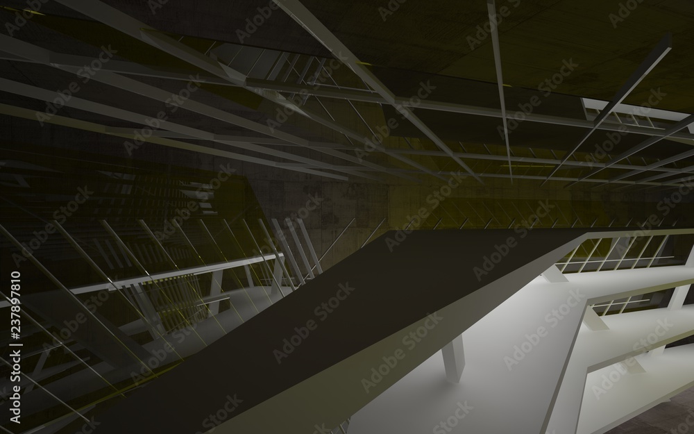 Fototapeta premium Abstract interior of yellow glass and brown concrete. Architectural background. 3D illustration and rendering 