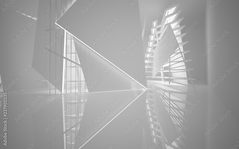 Abstract white interior of the future, with neon lighting. 3D illustration and rendering Abstract white interior of the future, with neon lighting. 3D illustration and rendering