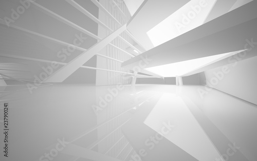 Abstract white interior of the future, with neon lighting. 3D illustration and rendering