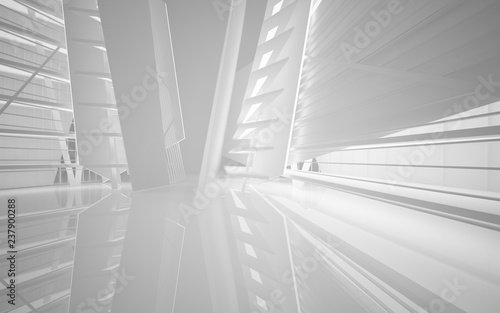 Abstract white interior of the future  with neon lighting. 3D illustration and rendering