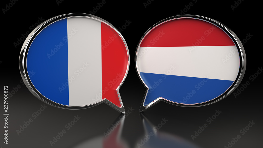 Fototapeta premium France and Netherlands flags with Speech Bubbles. 3D illustration