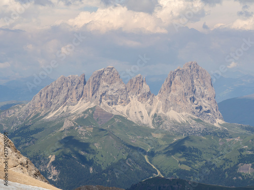 Amazing landscape at the Dolomites in Italy. View at Langkofel (Sassolungo) Group from Marmolada summit