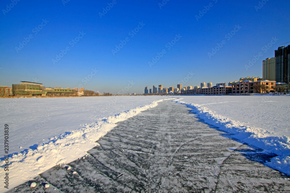 northern Chinese city scenery in winter