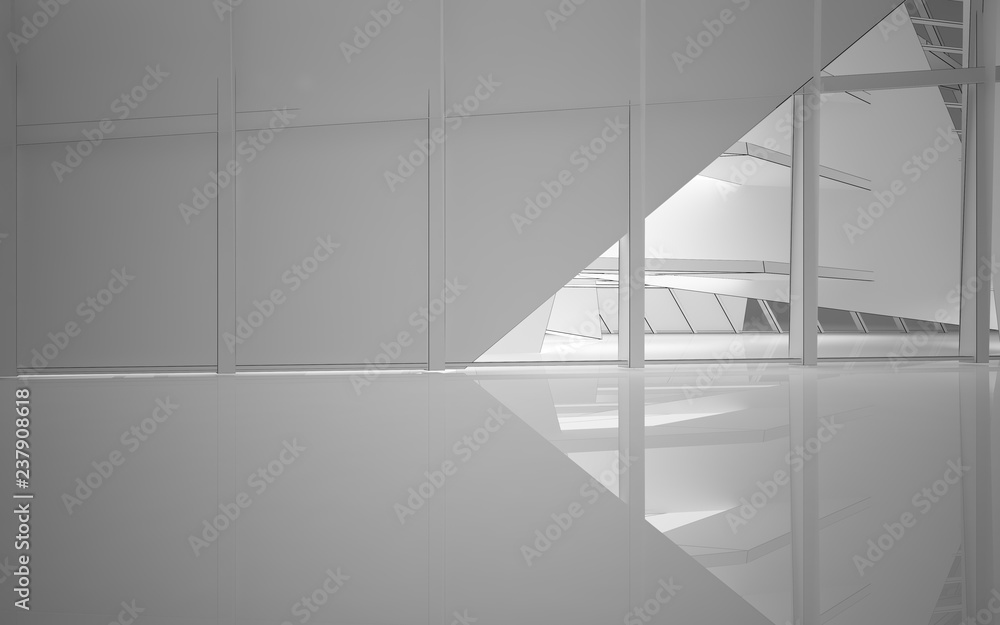 Obraz premium Abstract white interior highlights future. Polygon drawing . Architectural background. 3D illustration and rendering