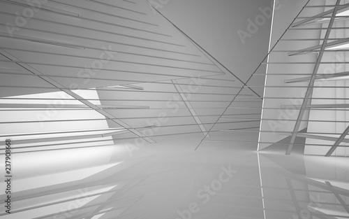 Abstract white interior highlights future. Polygon drawing . Architectural background. 3D illustration and rendering