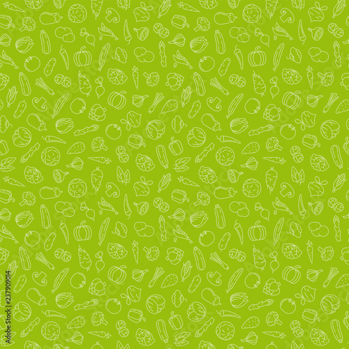 Green seamless vegetables icons background