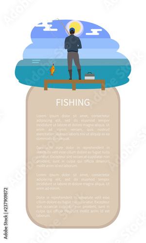 Fishing Man with Perch Fish Catch on Rod Poster