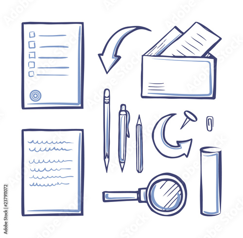 Office Papers Monochrome Sketches Outline Vector