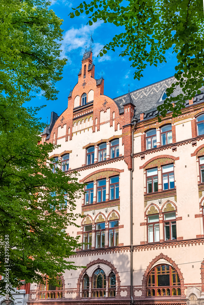 Obraz premium Helsinki, beautiful colorful building in the center, typical facade