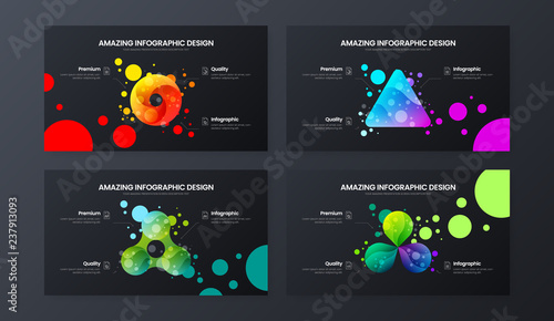 Premium quality marketing analytics presentation vector illustration template. Creative business data visualization design layout set. Amazing bright organic statistics infographic report bundle.