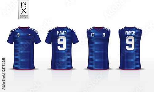 Blue stripe pattern t-shirt sport template design for soccer jersey, football kit and tank top for basketball jersey. Sport uniform in front and back view. Sport shirt mock up for sport club. Vector.
