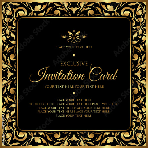 Luxury invitation card - decorative black and gold vector design