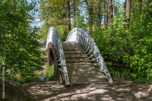 Chinese bridge in landscape park Monrepo, Vyborg, Russia