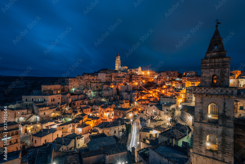 Fototapeta premium A night view of Matera, Basilicata, Italy