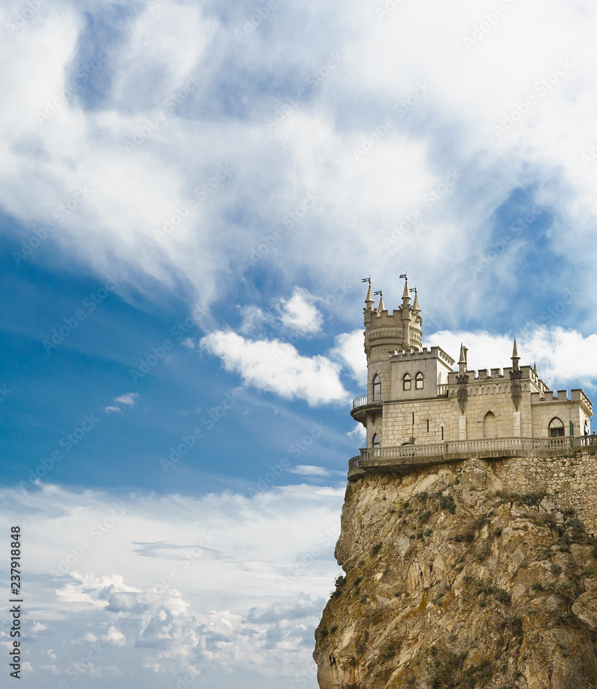Gothic castle in the village of Gaspra-swallow's nest, built in 1912 by engineer Leonid Sherwood - against the beautiful sky. A popular tourist attraction in the Crimea