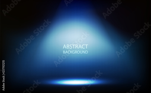 Abstract background, blue spotlight in room, grid wall with digital technology vector illustration