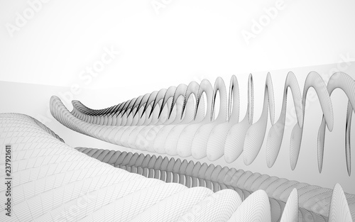 Abstract white interior highlights future. Polygon drawing . Architectural background. 3D illustration and rendering