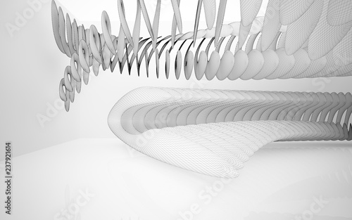 Abstract white interior highlights future. Polygon drawing . Architectural background. 3D illustration and rendering