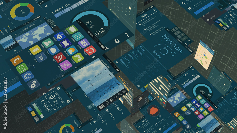 grid of mobile apps placed randomly (3d render) grid of mobile apps placed randomly (3d render)
