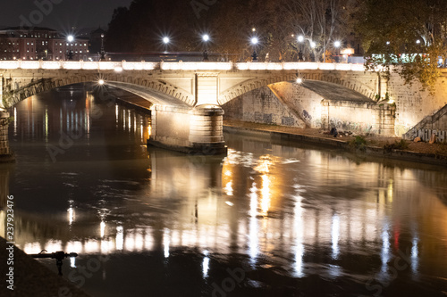 Night image of Ponte Giuseppe Mazzini in Rome Italy Crossing Tiber River © Beppe Castro