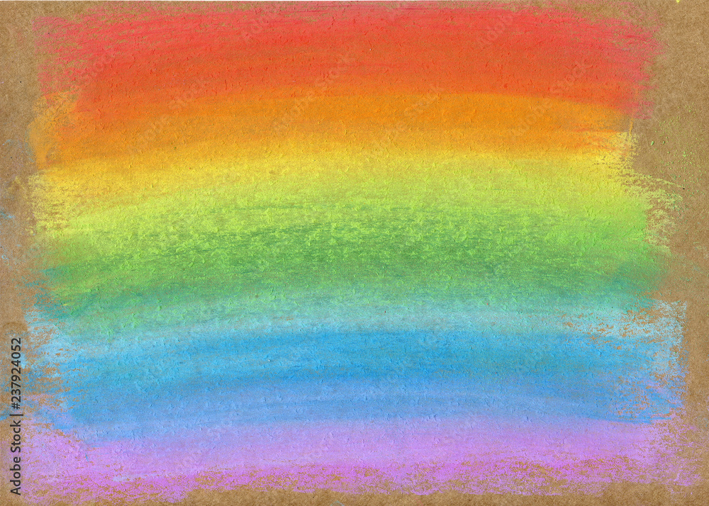 Colorful rainbow chalk pastel background / soft pastel. Rainbow gradient, hand drawn on a craft paper, with rough texture.