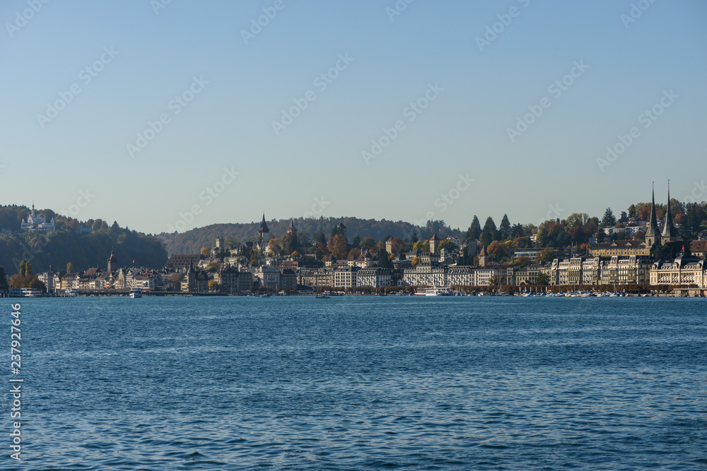 View on Nationalquai in Luzern Lucerne City Stadt from the lake