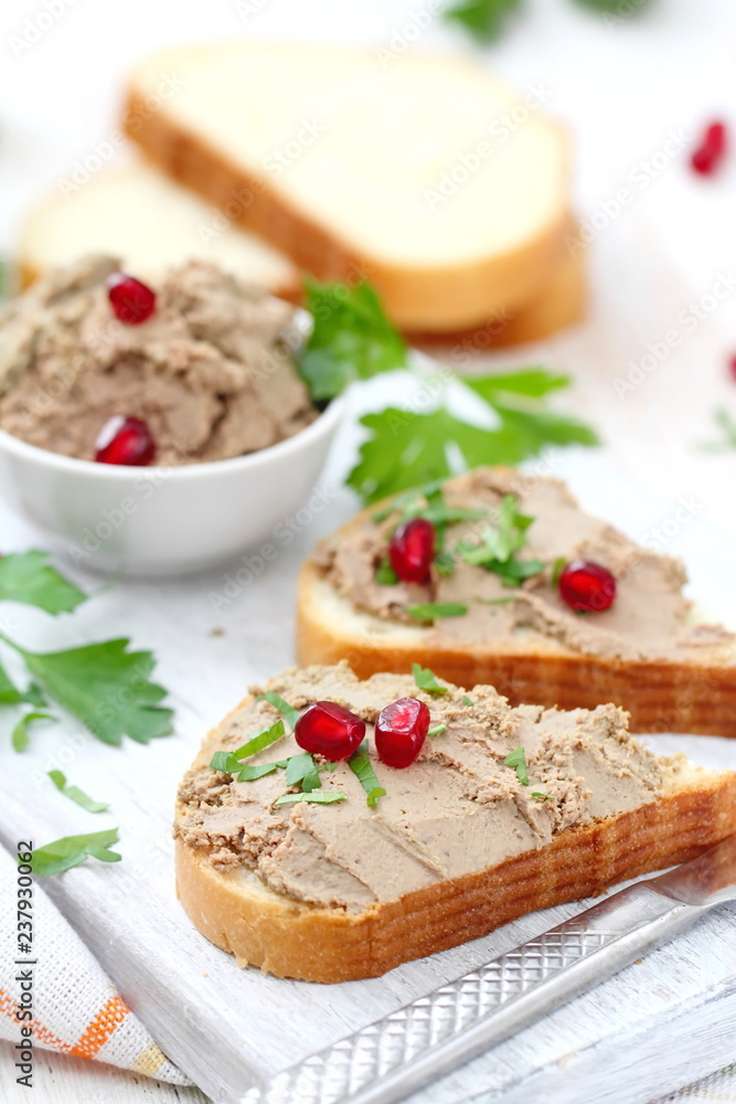 Breakfast sandwiches with homemade chicken liver pate