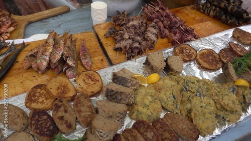 Kherson, Ukraine - 27th of May, 2017:  4K KhersON Food Festival - Seafood on counter for sale photo