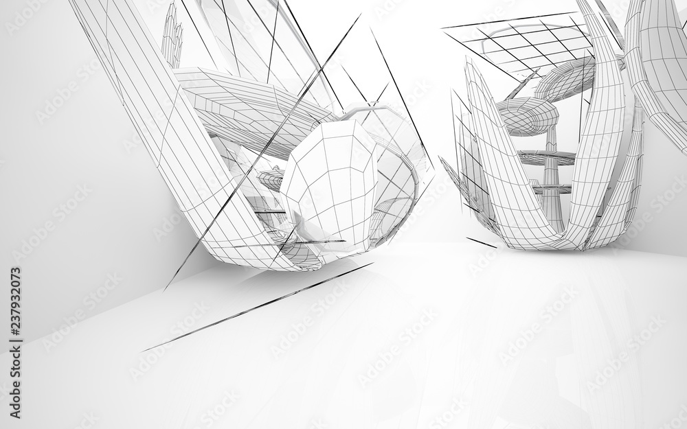 Abstract white interior highlights future. Polygon drawing . Architectural background. 3D illustration and rendering Abstract white interior highlights future. Polygon drawing . Architectural background. 3D illustration and rendering