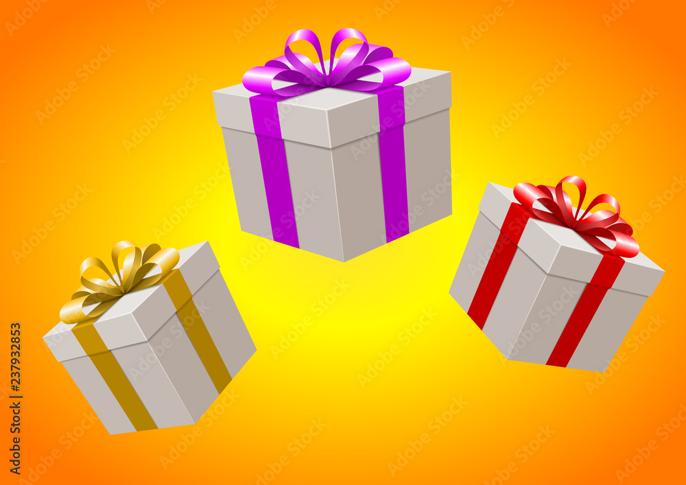 Fototapeta premium Flying gift box and christmas orange background