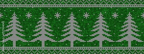 Green and white christmas seamless pattern background with pine trees and snowflakes vector
