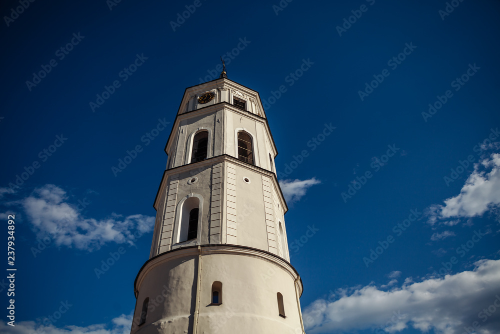 Tower near the St. Stanislaus Cathedral on Cathedral Square in the historic part of the old city of Vilnius. Lithuania
