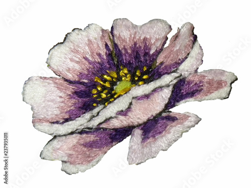 embroidered delicate flowers on a white background, Ukrainian embroidery