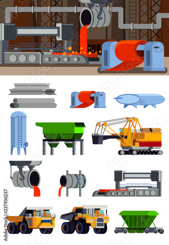 Steel Production Flat Icons Set