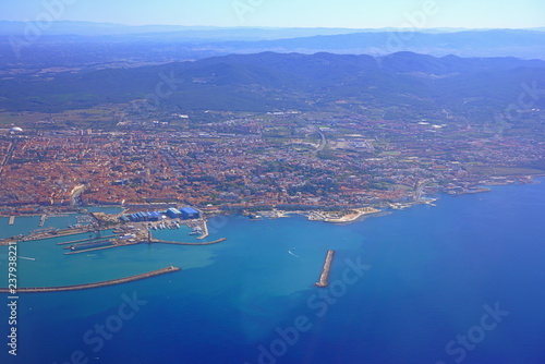Aerial view of the port city of Livorno on the Ligurian Sea, Tuscany, Italy © eqroy
