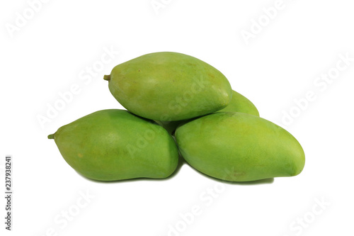 Heap of Vibrant Green Color Sweet and Sour Thai Young Mangoes Isolated on White Background 