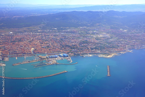 Aerial view of the port city of Livorno on the Ligurian Sea, Tuscany, Italy © eqroy
