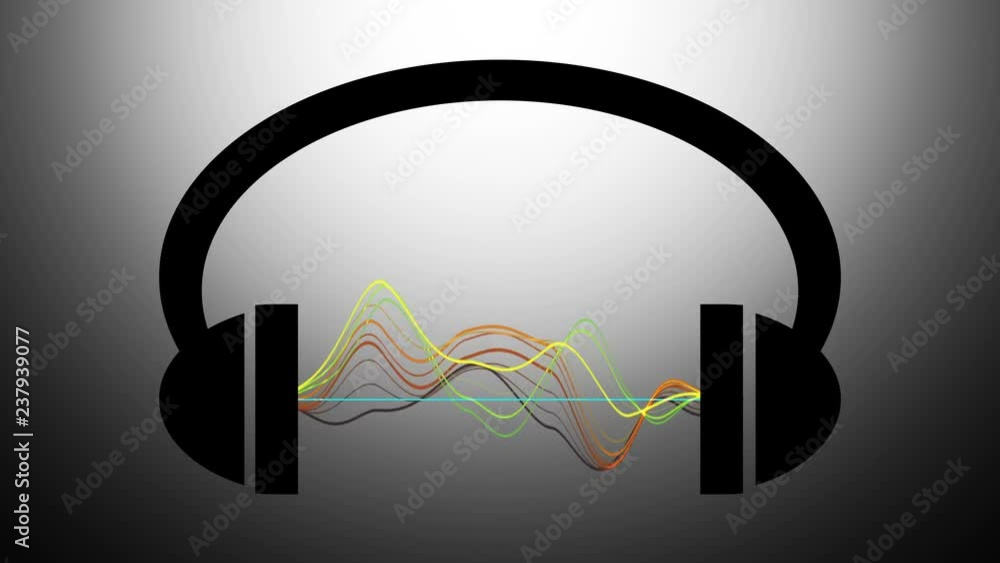 Animation of headphones with graphic equalizer.Music notes flying from headphones.Animation icon on headphones. Animation of headphones with graphic equalizer.Music notes flying from headphones.Animation icon on headphones.